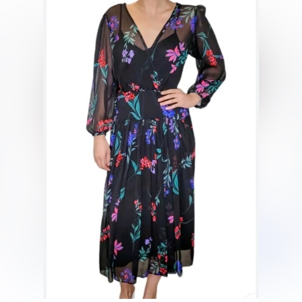 Calvin Klein Black Floral Long Sleeve Dress